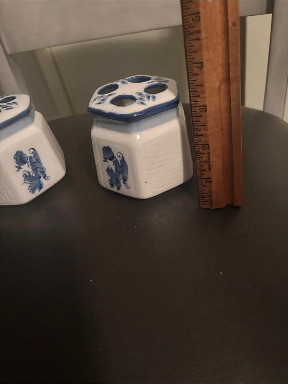 2 Cobalt Blue and White Porcelain Ceramic Floral Toothbrush Holder